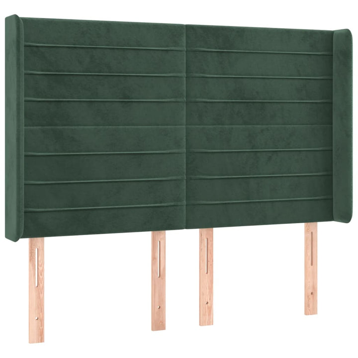 sengegavl med kanter 147x16x118/128 cm fløjl mørkegrøn
