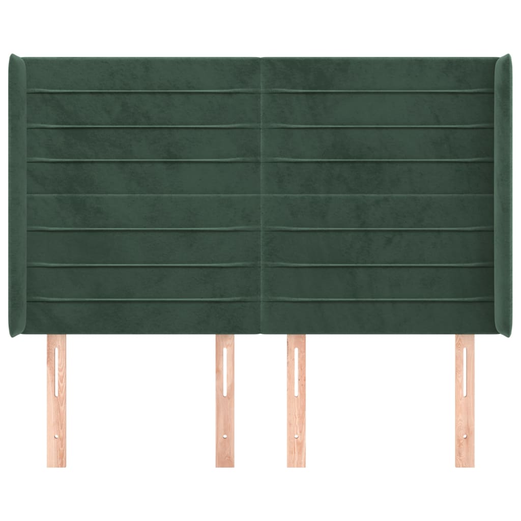 sengegavl med kanter 147x16x118/128 cm fløjl mørkegrøn