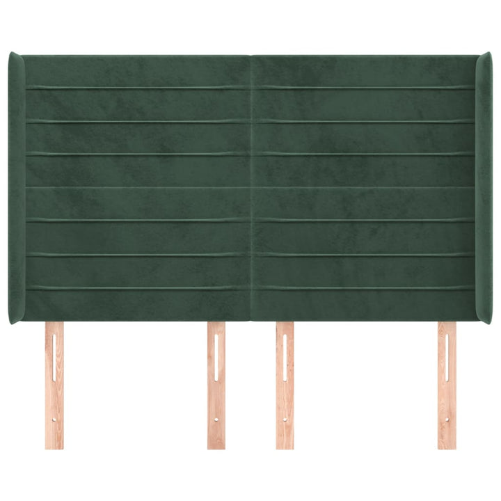 sengegavl med kanter 147x16x118/128 cm fløjl mørkegrøn