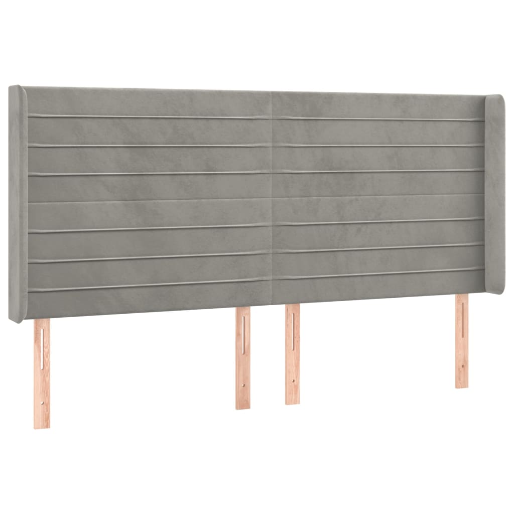 sengegavl med kanter 163x16x118/128 cm fløjl lysegrå