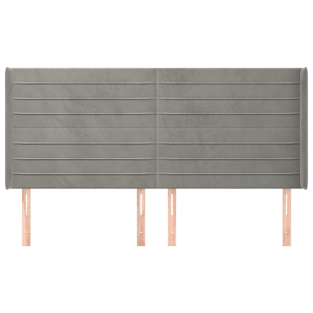 sengegavl med kanter 163x16x118/128 cm fløjl lysegrå