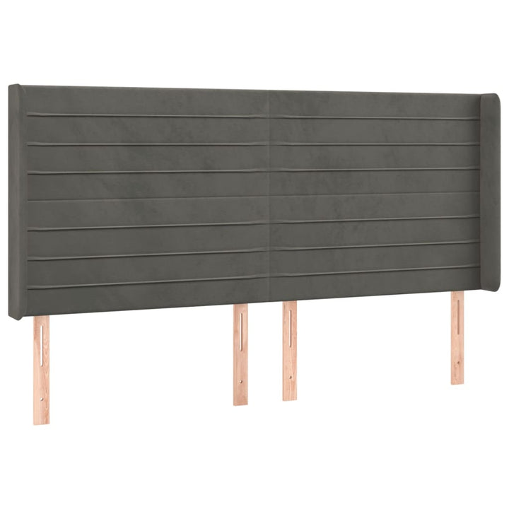 sengegavl med kanter 163x16x118/128 cm fløjl mørkegrå