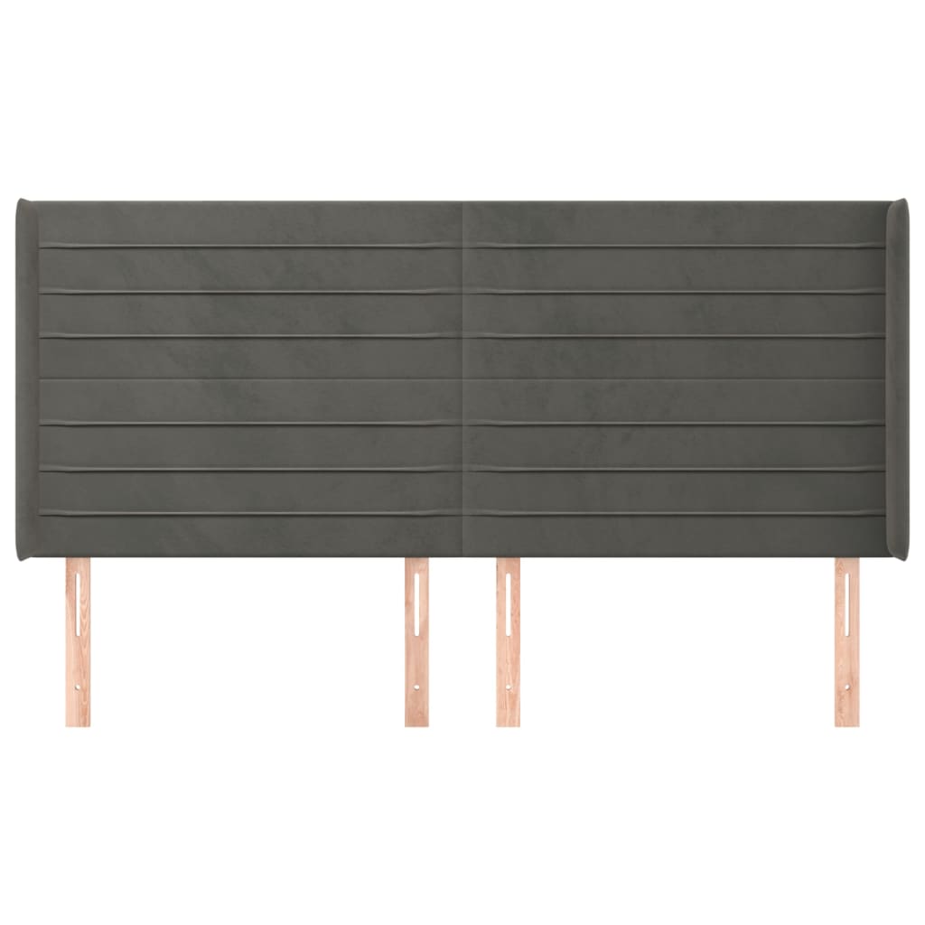 sengegavl med kanter 163x16x118/128 cm fløjl mørkegrå