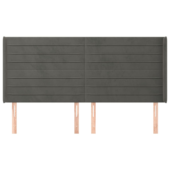 sengegavl med kanter 163x16x118/128 cm fløjl mørkegrå