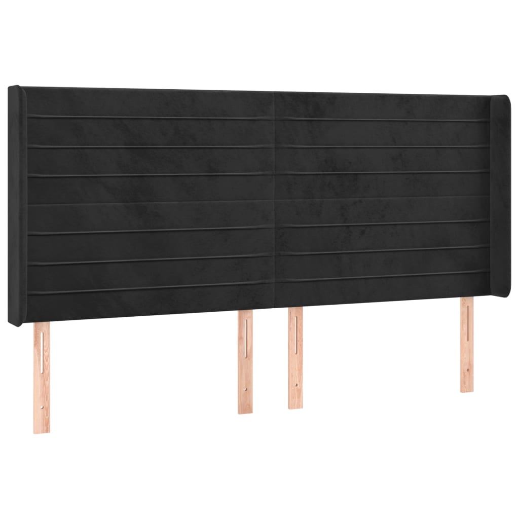 sengegavl med kanter 163x16x118/128 cm fløjl sort