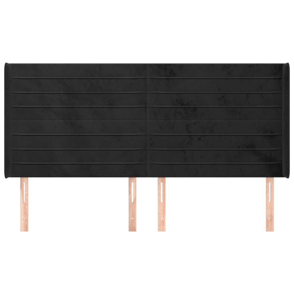 sengegavl med kanter 163x16x118/128 cm fløjl sort