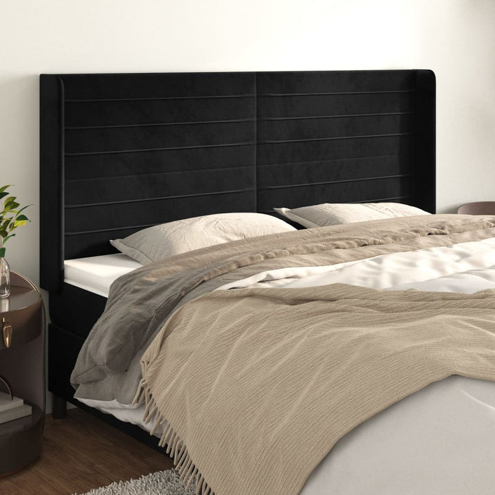 sengegavl med kanter 163x16x118/128 cm fløjl sort