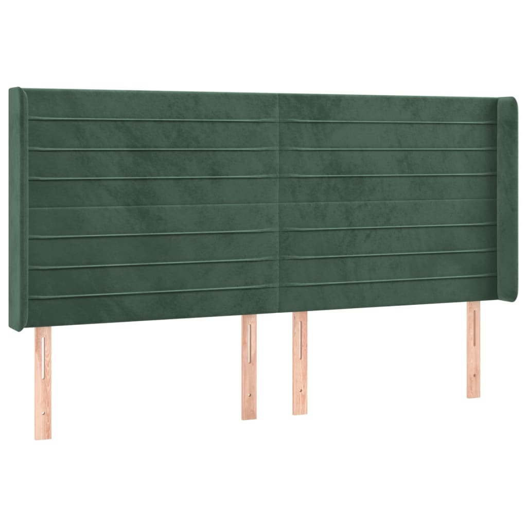 sengegavl med kanter 163x16x118/128 cm fløjl mørkegrøn