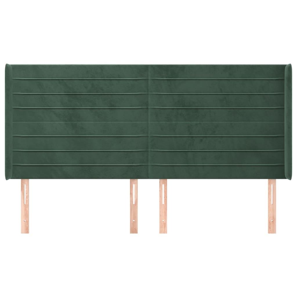 sengegavl med kanter 163x16x118/128 cm fløjl mørkegrøn