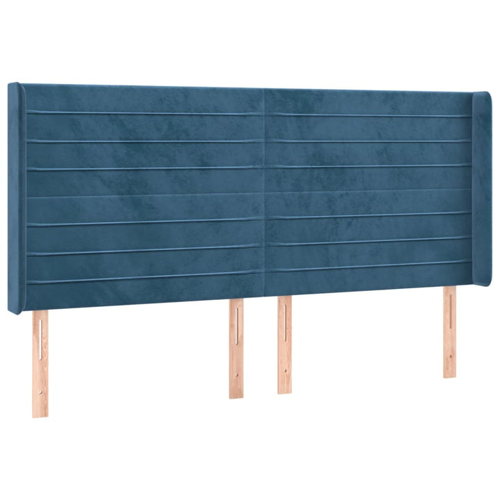 sengegavl med kanter 163x16x118/128 cm fløjl mørkeblå