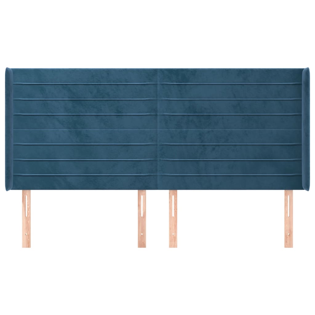 sengegavl med kanter 163x16x118/128 cm fløjl mørkeblå