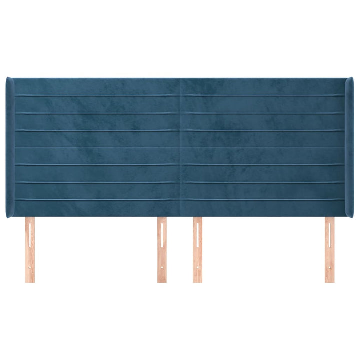 sengegavl med kanter 163x16x118/128 cm fløjl mørkeblå