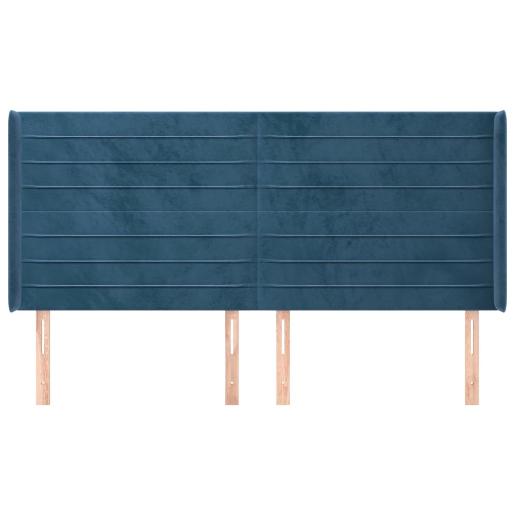 sengegavl med kanter 183x16x118/128 cm fløjl mørkeblå