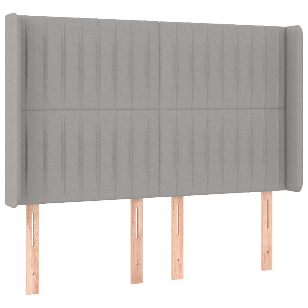 sengegavl med kanter 147x16x118/128 cm stof lysegrå