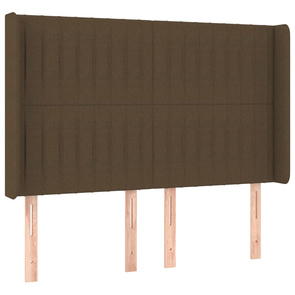 sengegavl med kanter 147x16x118/128 cm stof mørkebrun