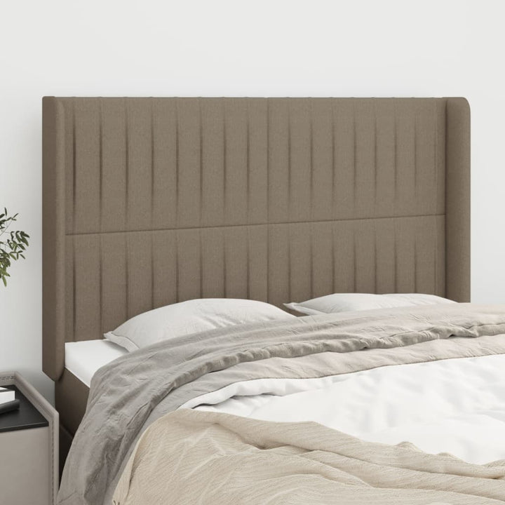 sengegavl med kanter 147x16x118/128 cm stof gråbrun
