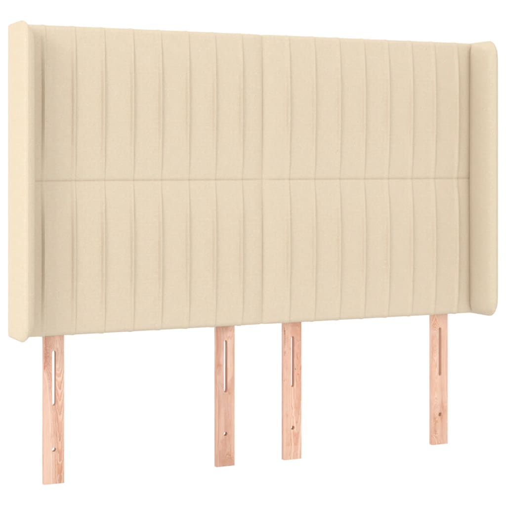 sengegavl med kanter 147x16x118/128 cm stof cremefarvet