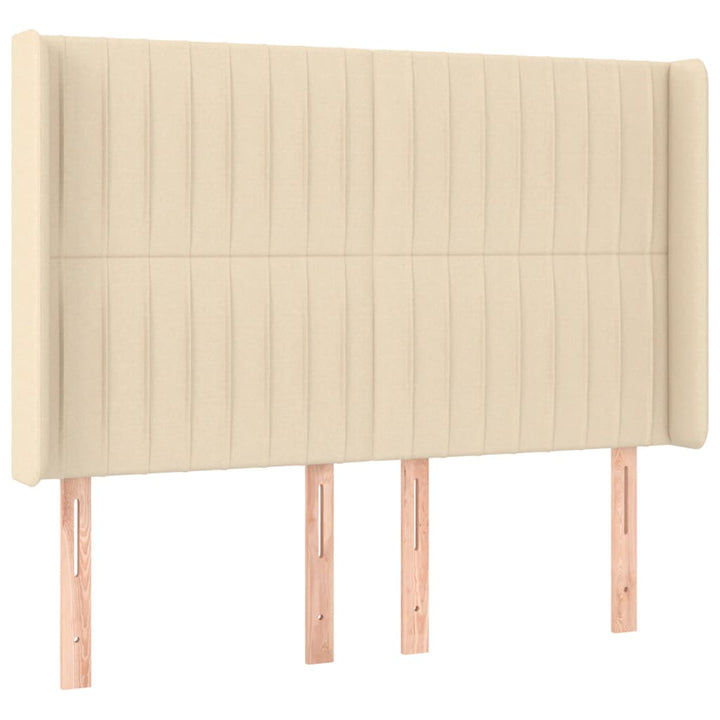 sengegavl med kanter 147x16x118/128 cm stof cremefarvet