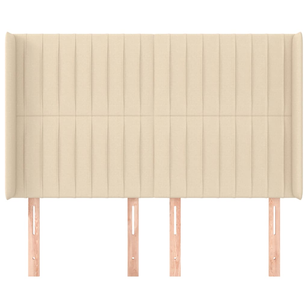 sengegavl med kanter 147x16x118/128 cm stof cremefarvet