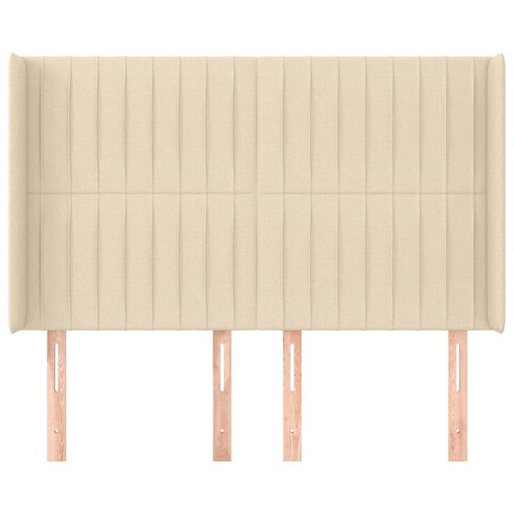 sengegavl med kanter 147x16x118/128 cm stof cremefarvet