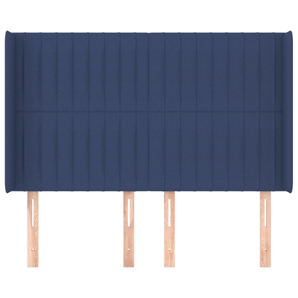 sengegavl med kanter 147x16x118/128 cm stof blå