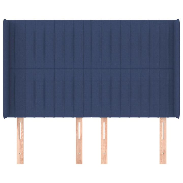 sengegavl med kanter 147x16x118/128 cm stof blå