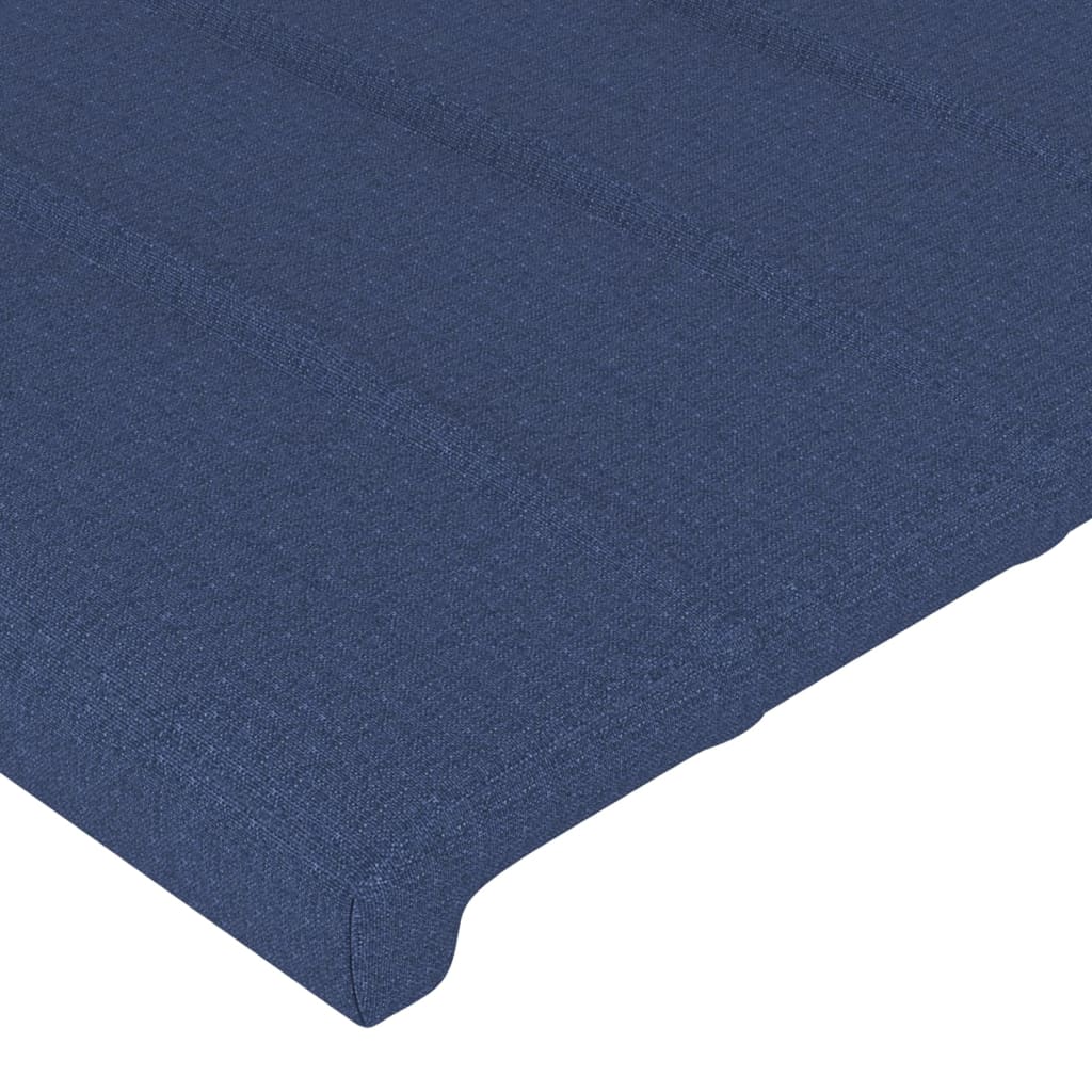 sengegavl med kanter 147x16x118/128 cm stof blå