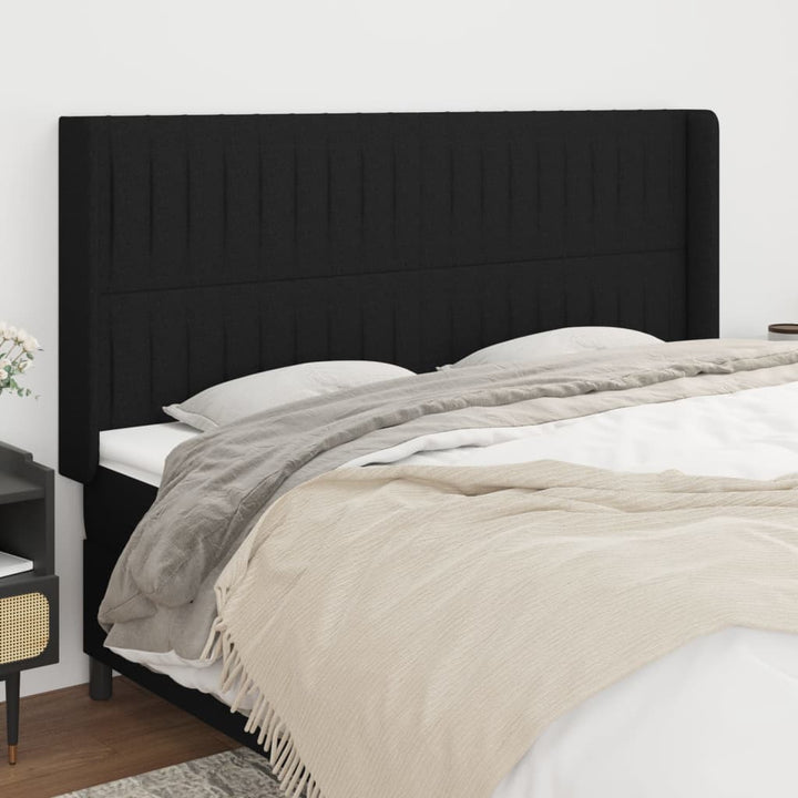 sengegavl med kanter 163x16x118/128 cm stof sort