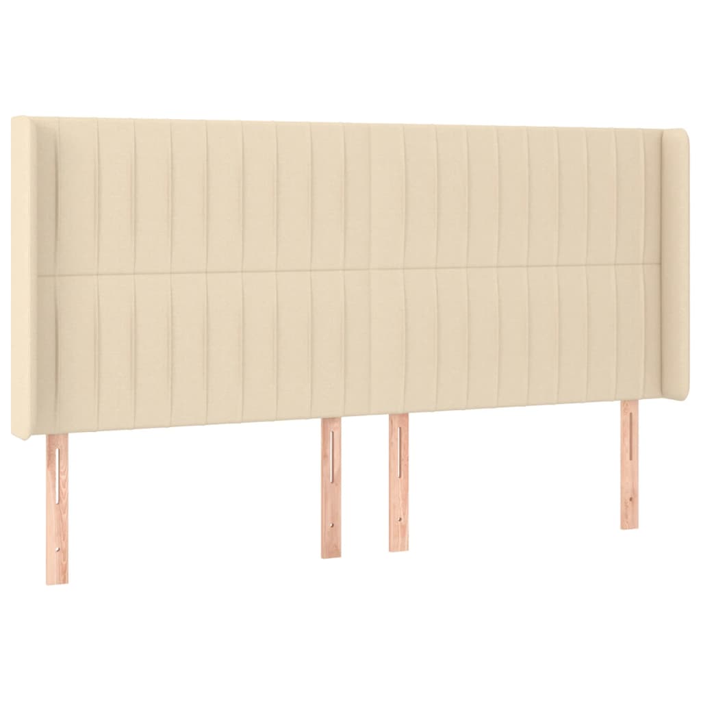 sengegavl med kanter 163x16x118/128 cm stof cremefarvet