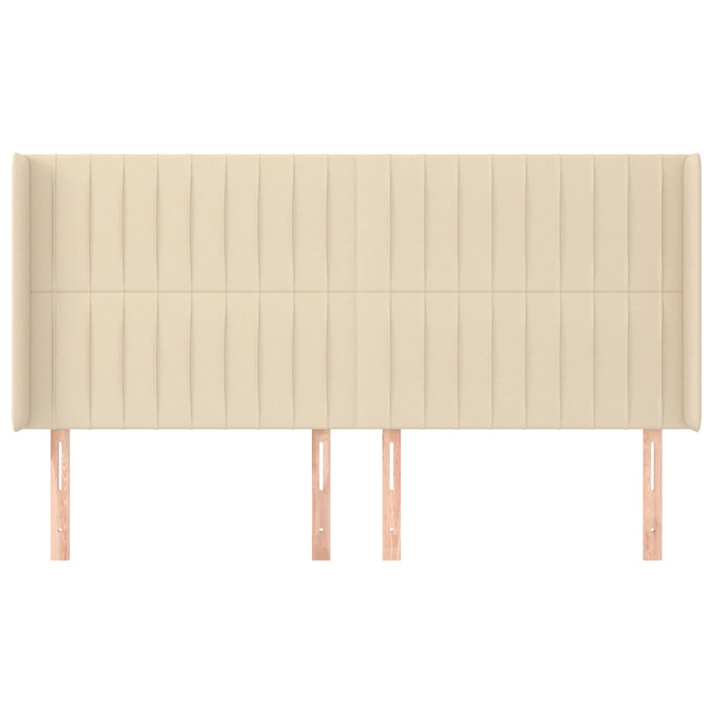sengegavl med kanter 163x16x118/128 cm stof cremefarvet
