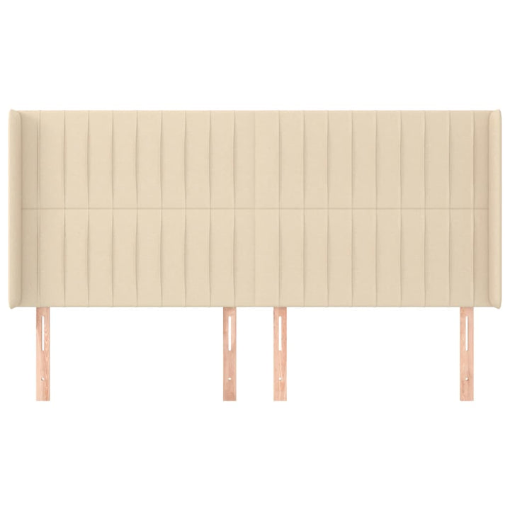 sengegavl med kanter 163x16x118/128 cm stof cremefarvet