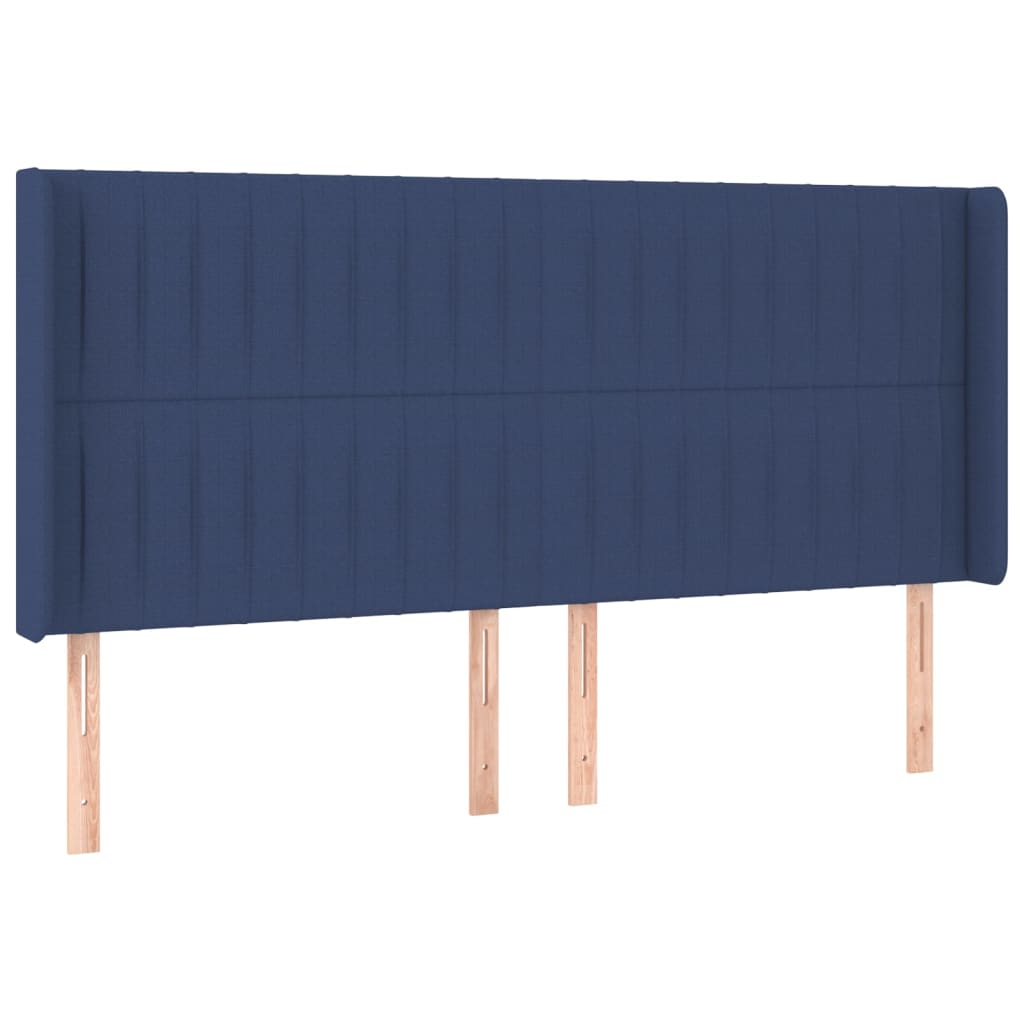 sengegavl med kanter 163x16x118/128 cm stof blå