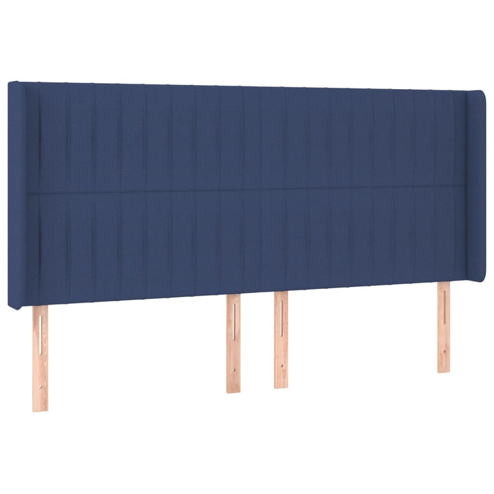 sengegavl med kanter 163x16x118/128 cm stof blå