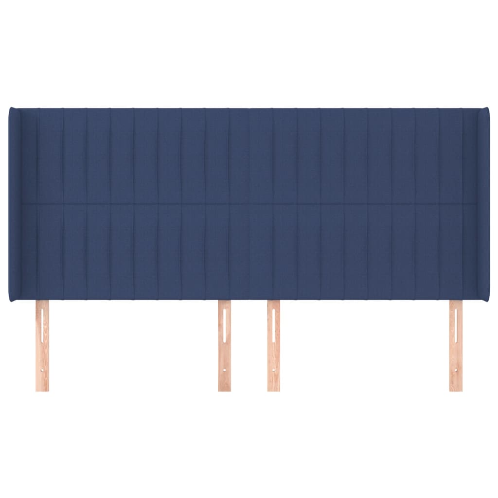sengegavl med kanter 163x16x118/128 cm stof blå