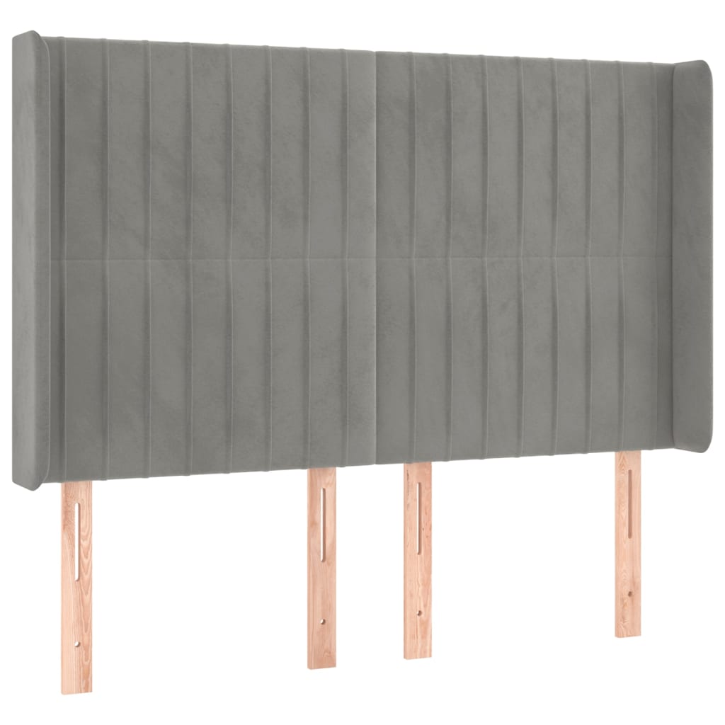 sengegavl med kanter 147x16x118/128 cm fløjl lysegrå