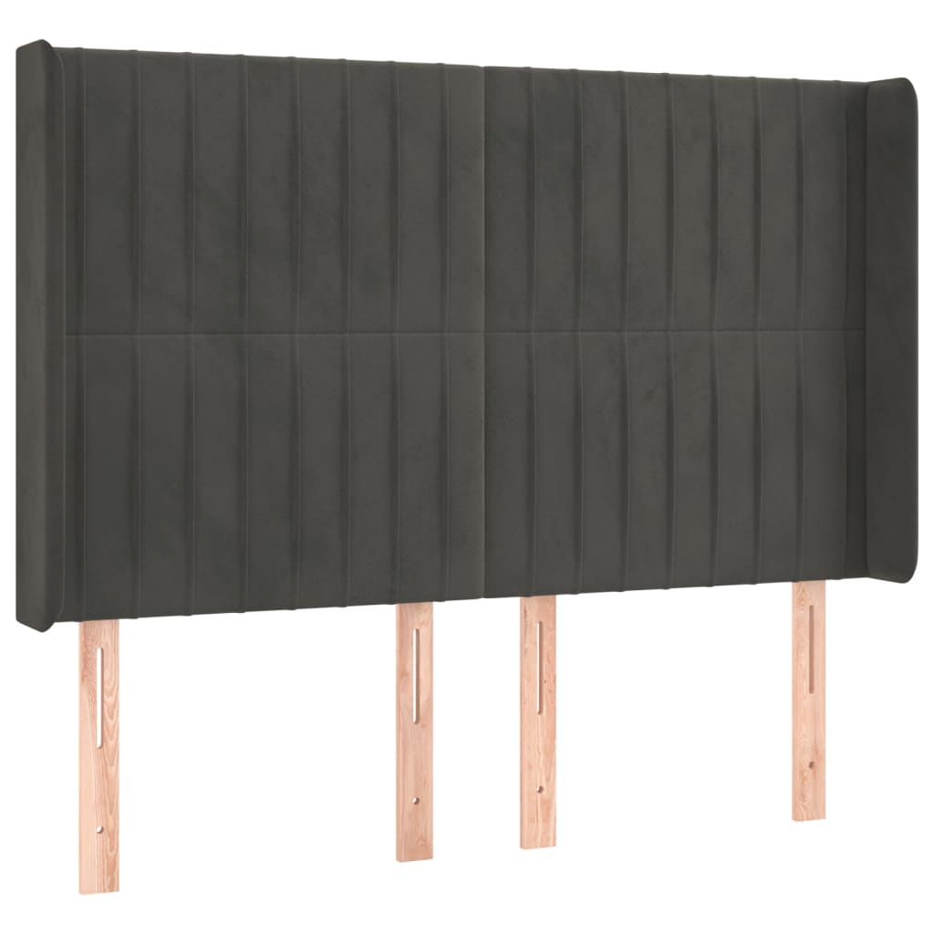sengegavl med kanter 147x16x118/128 cm fløjl mørkegrå