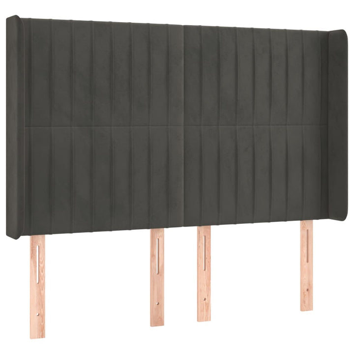 sengegavl med kanter 147x16x118/128 cm fløjl mørkegrå