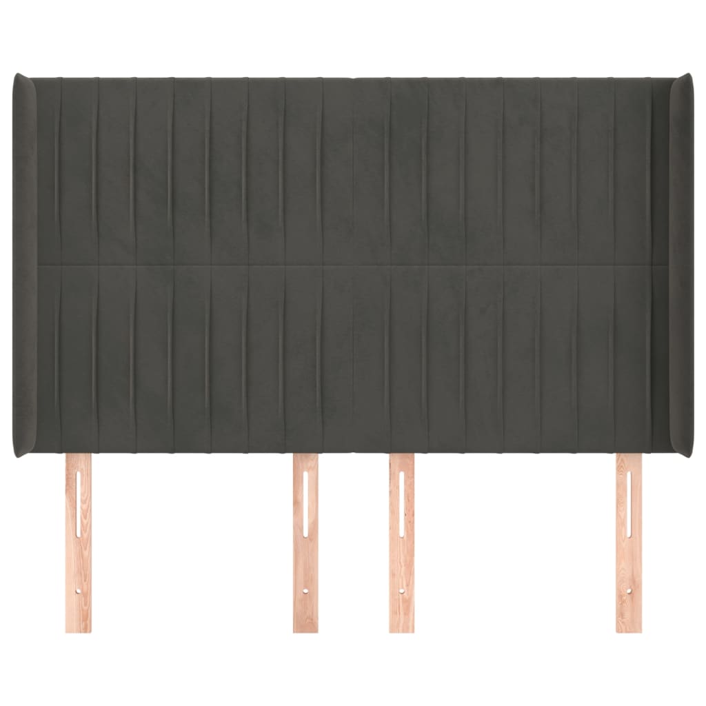 sengegavl med kanter 147x16x118/128 cm fløjl mørkegrå