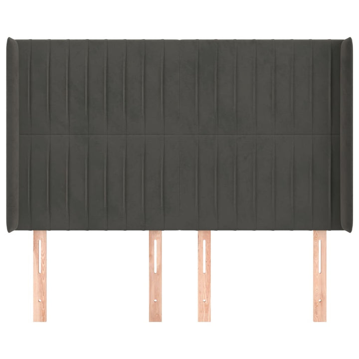 sengegavl med kanter 147x16x118/128 cm fløjl mørkegrå