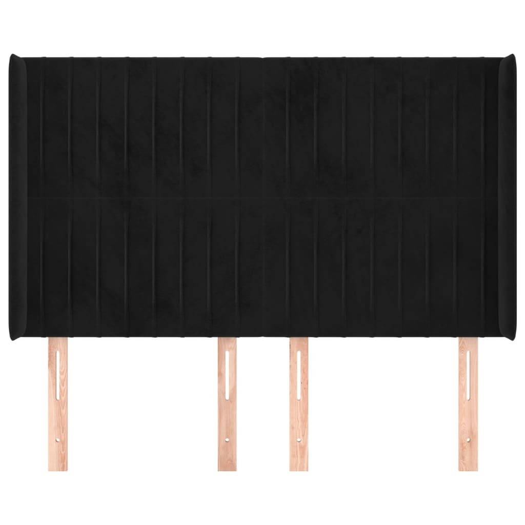 sengegavl med kanter 147x16x118/128 cm fløjl sort