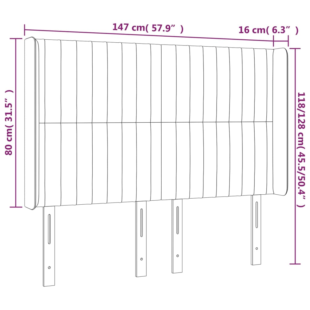 sengegavl med kanter 147x16x118/128 cm fløjl sort