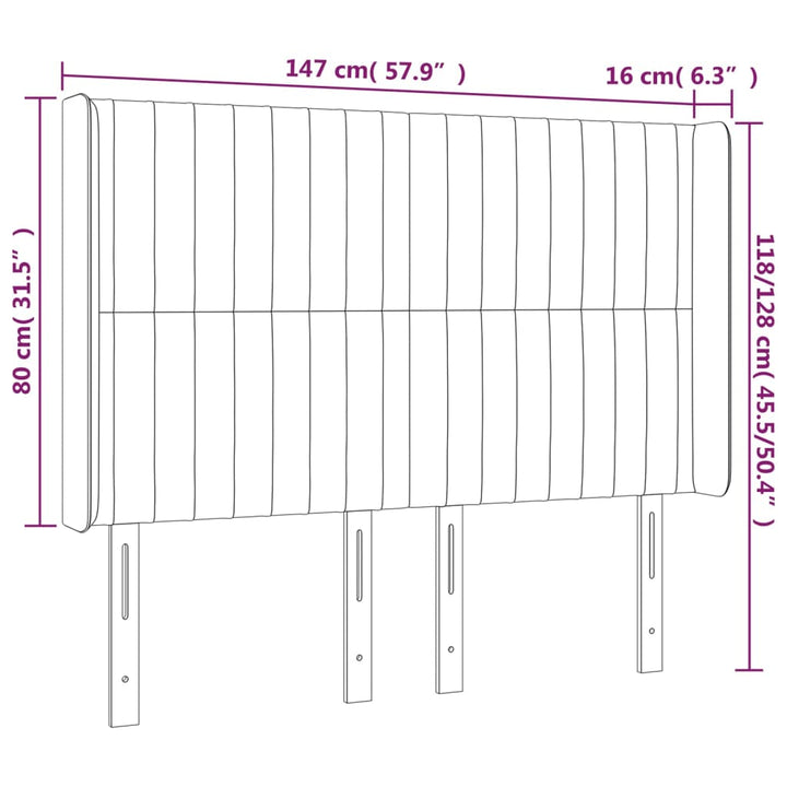 sengegavl med kanter 147x16x118/128 cm fløjl sort