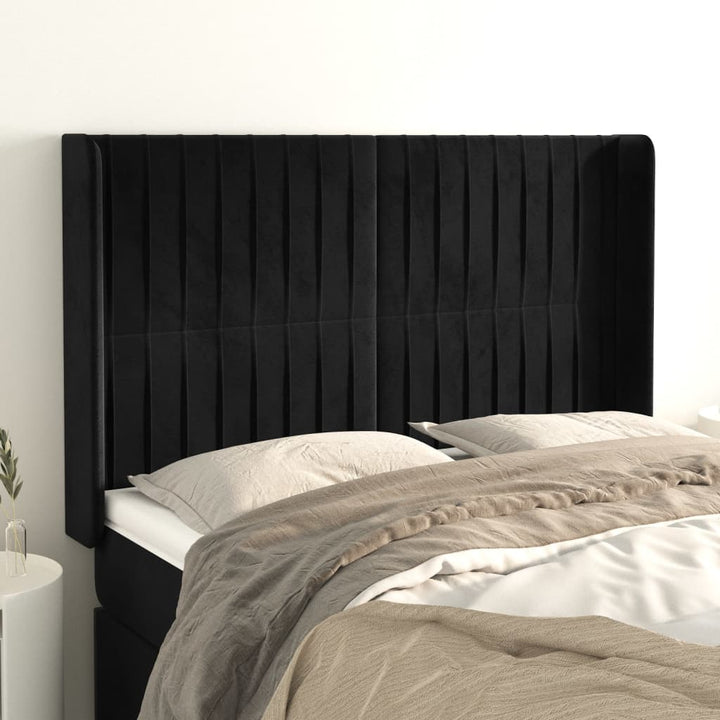 sengegavl med kanter 147x16x118/128 cm fløjl sort