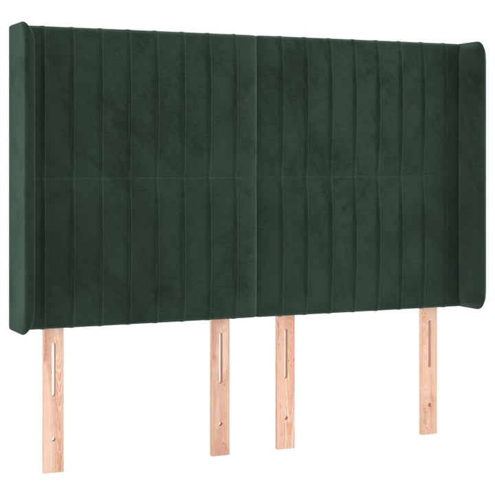 sengegavl med kanter 147x16x118/128 cm fløjl mørkegrøn