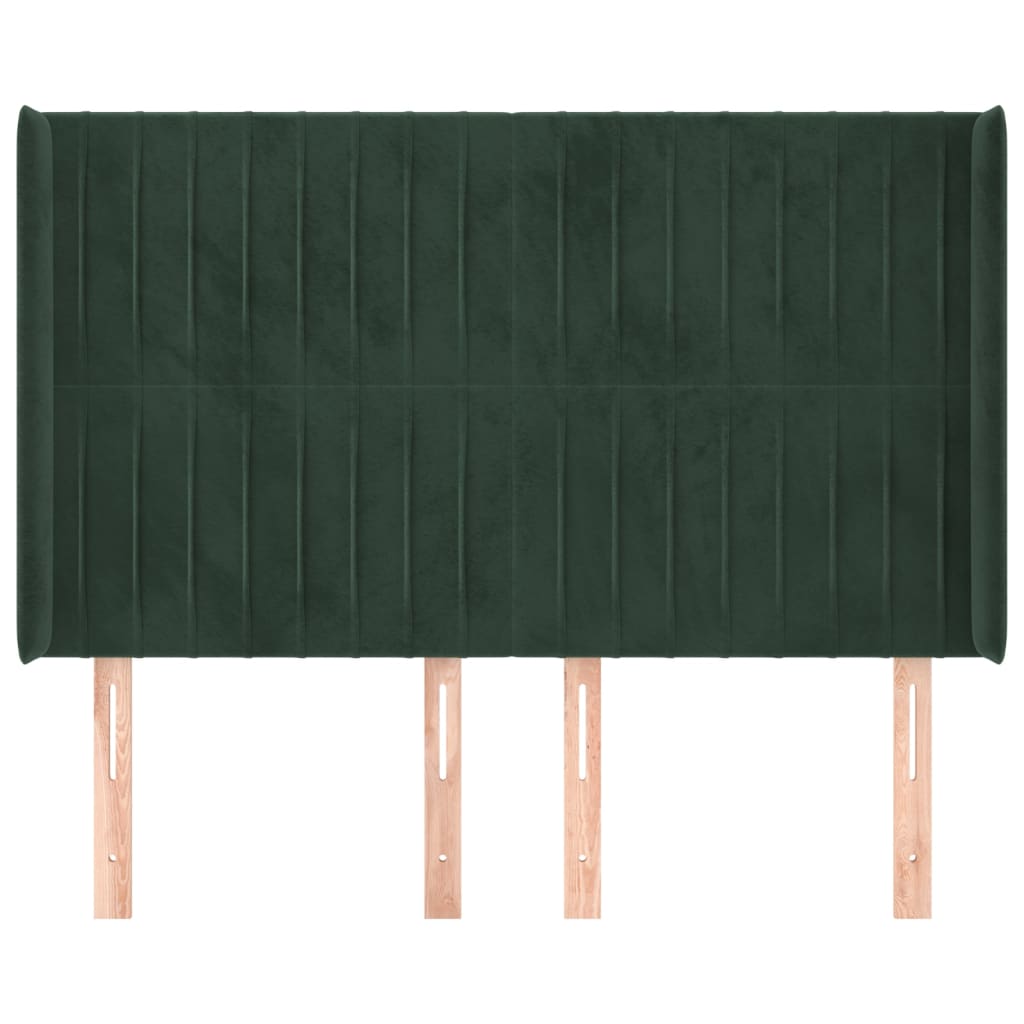 sengegavl med kanter 147x16x118/128 cm fløjl mørkegrøn