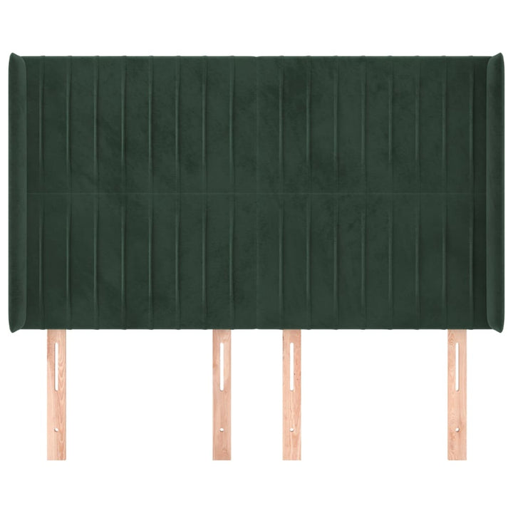 sengegavl med kanter 147x16x118/128 cm fløjl mørkegrøn
