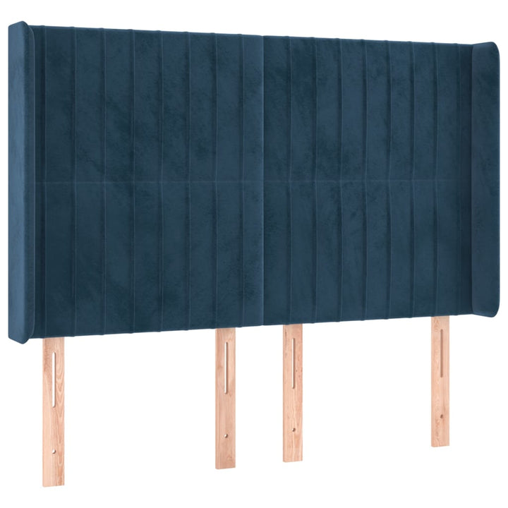 sengegavl med kanter 147x16x118/128 cm fløjl mørkeblå