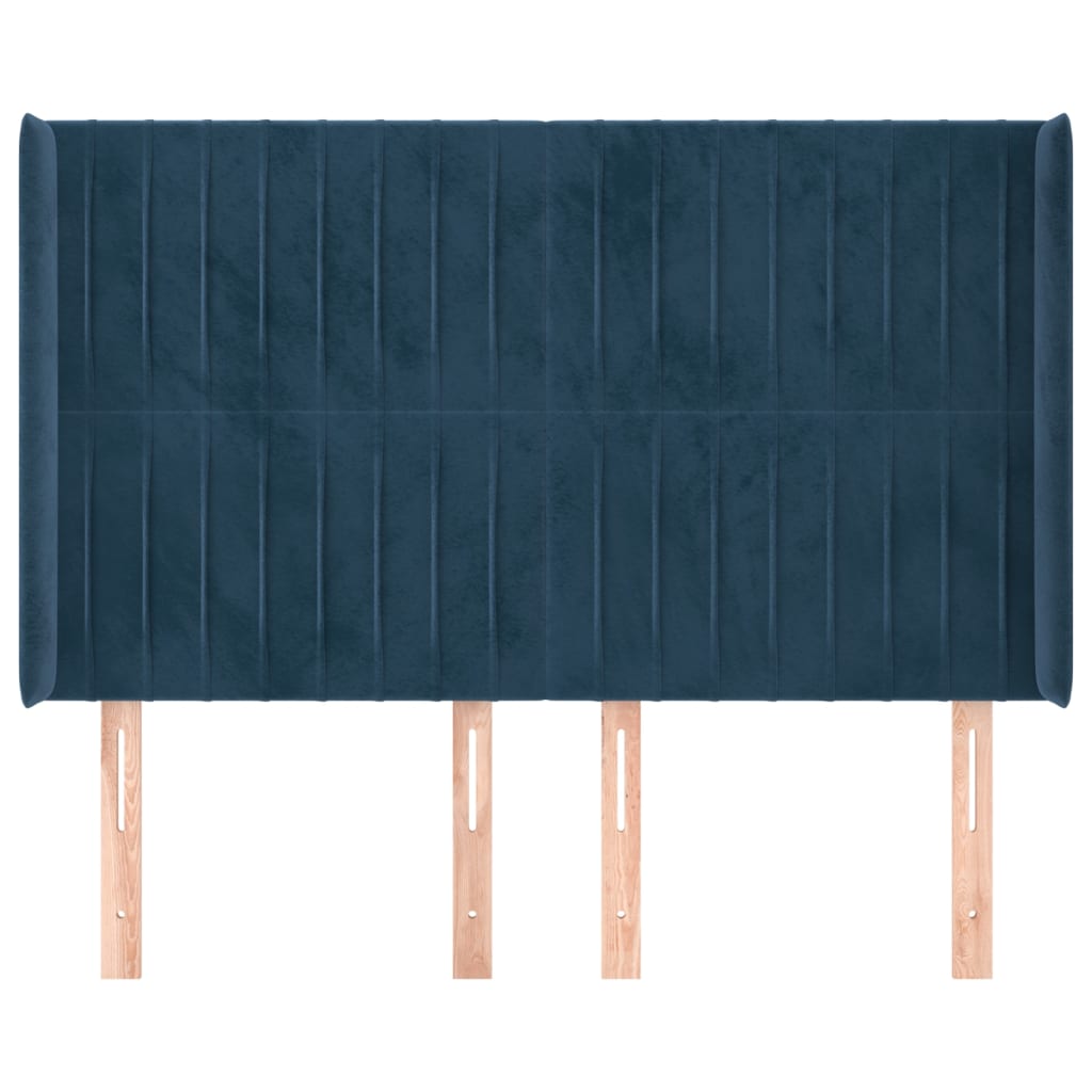 sengegavl med kanter 147x16x118/128 cm fløjl mørkeblå