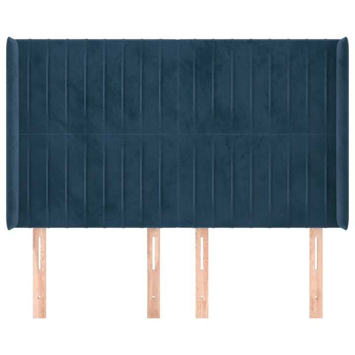 sengegavl med kanter 147x16x118/128 cm fløjl mørkeblå