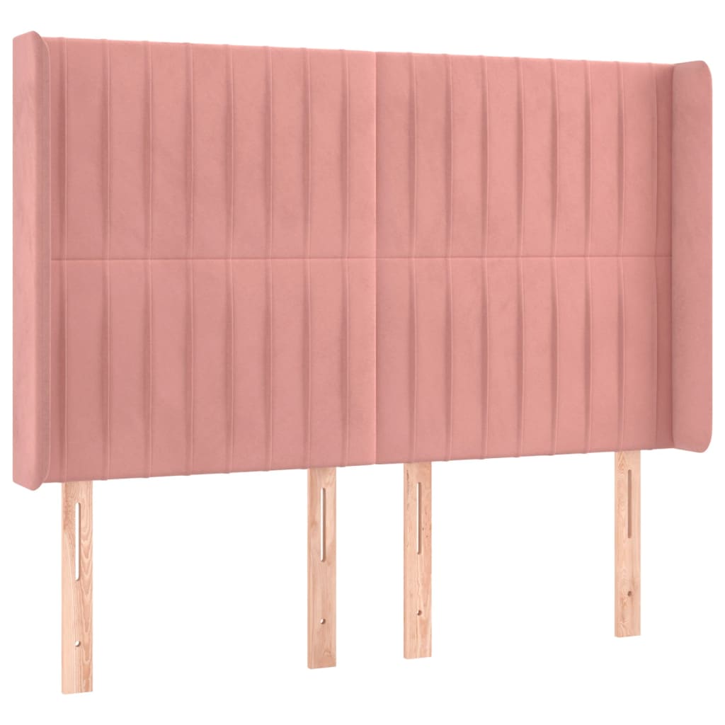 sengegavl med kanter 147x16x118/128 cm fløjl lyserød